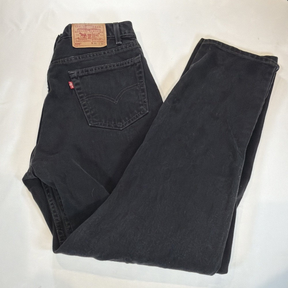 Vintage Levi's 505 Jeans Mens 36x34 Black USA Made 100% Cotton Straight Leg